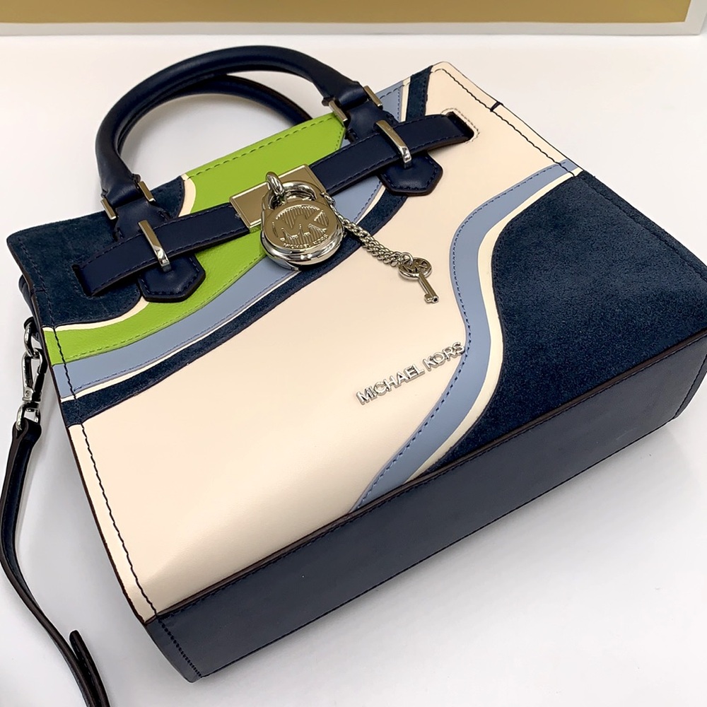 MICHAEL KORS Hamilton Small Patchwork Satchel NAVY MULTI COLOR - Picture 13 of 16